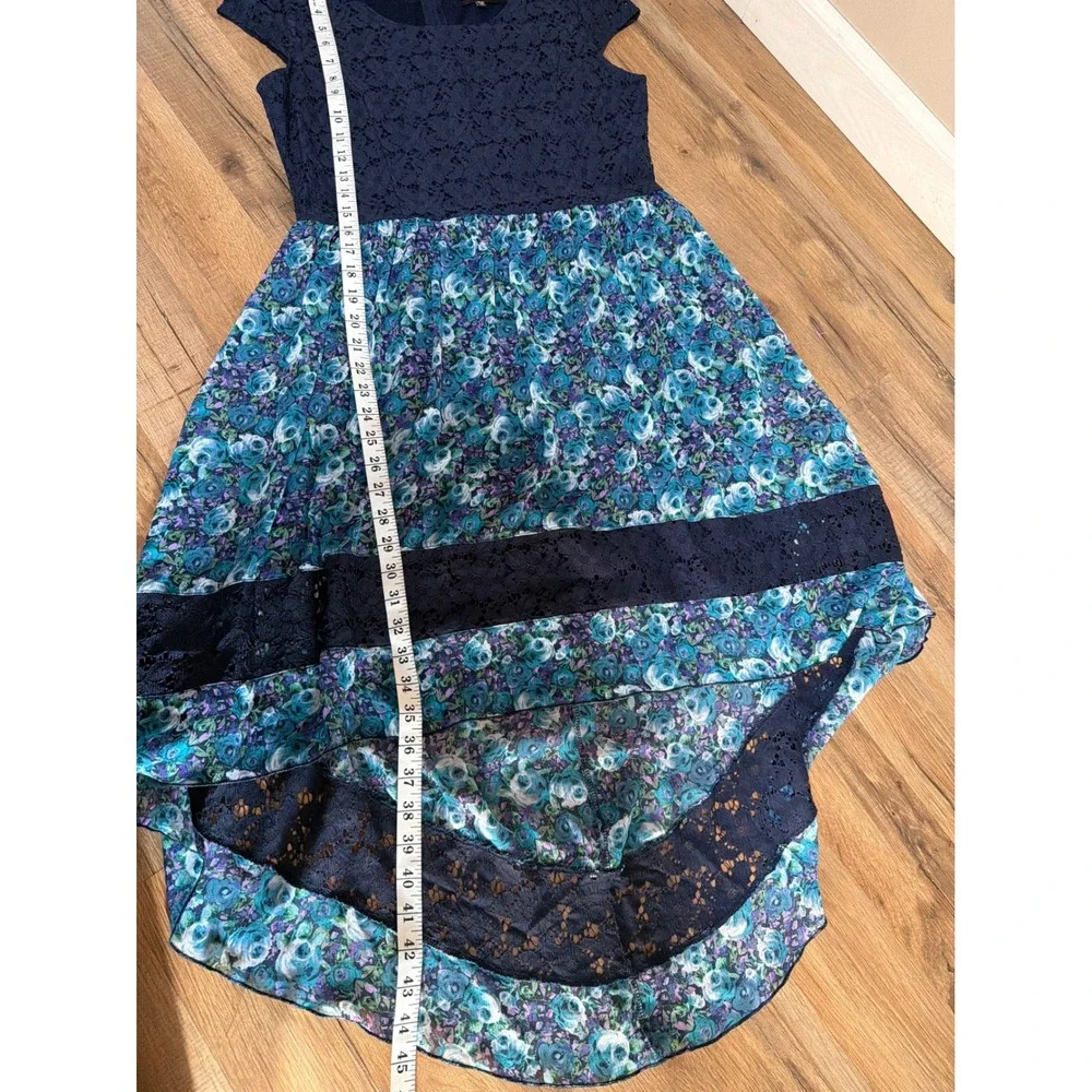 Disorderly Kids Navy Blue Lace Floral High‎ Low Dress Girls Size 20.5